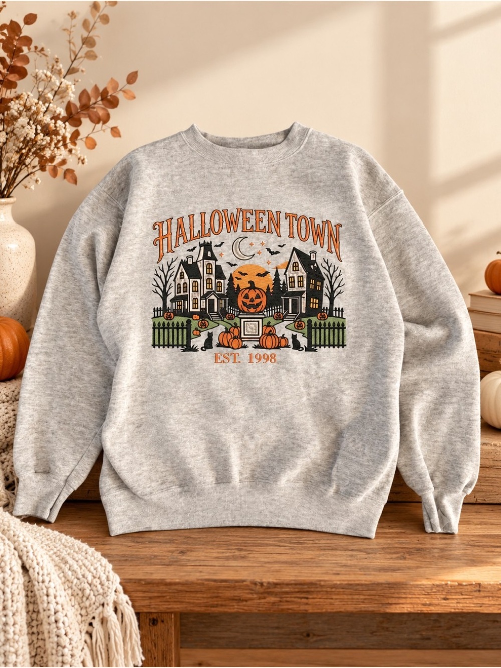 Halloween Town EST 1998 Graphic Sweatshirt Ash Grey Unisex